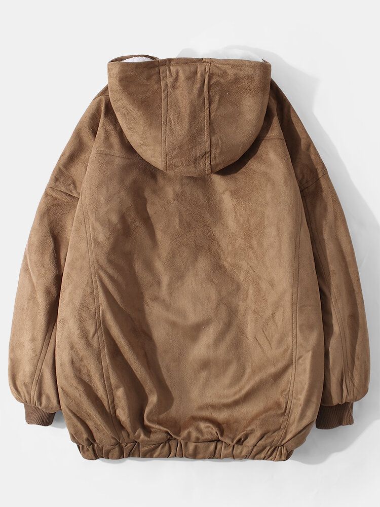 Abrigos De Taggle De Manga Larga Con Forro Polar Cálido De Color Sólido Vintage Para Hombre