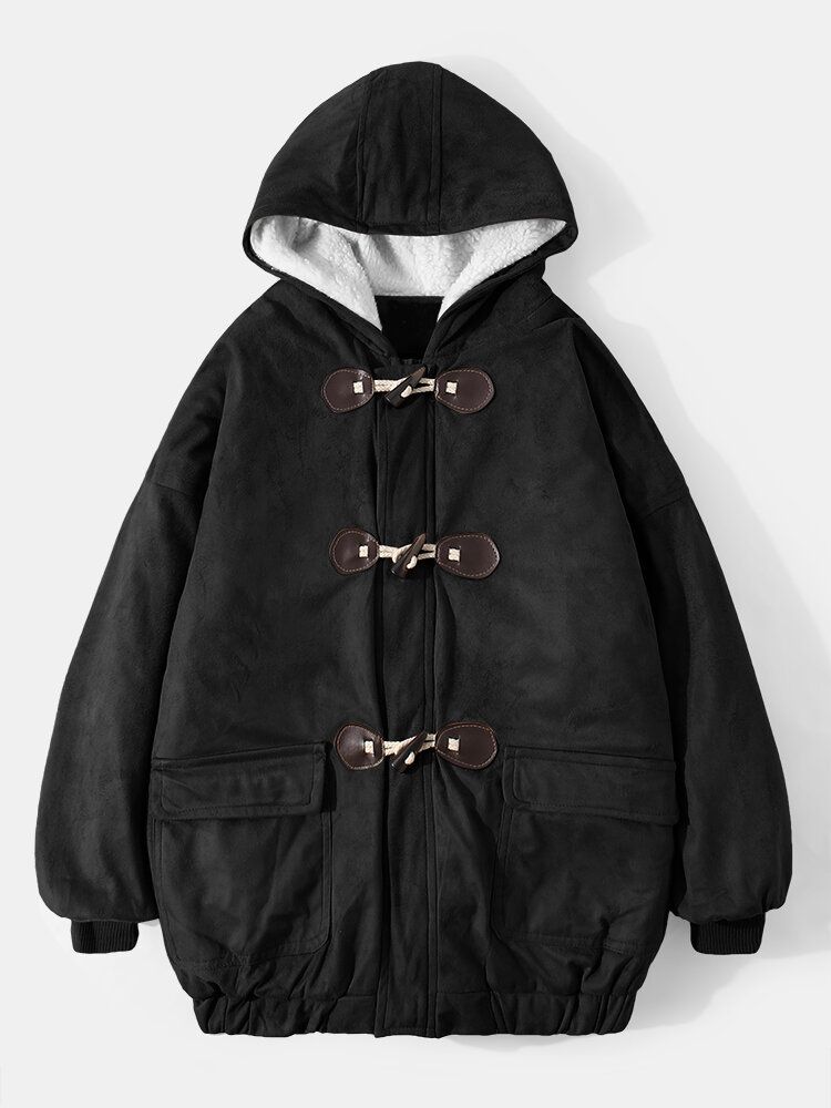 Abrigos De Taggle De Manga Larga Con Forro Polar Cálido De Color Sólido Vintage Para Hombre