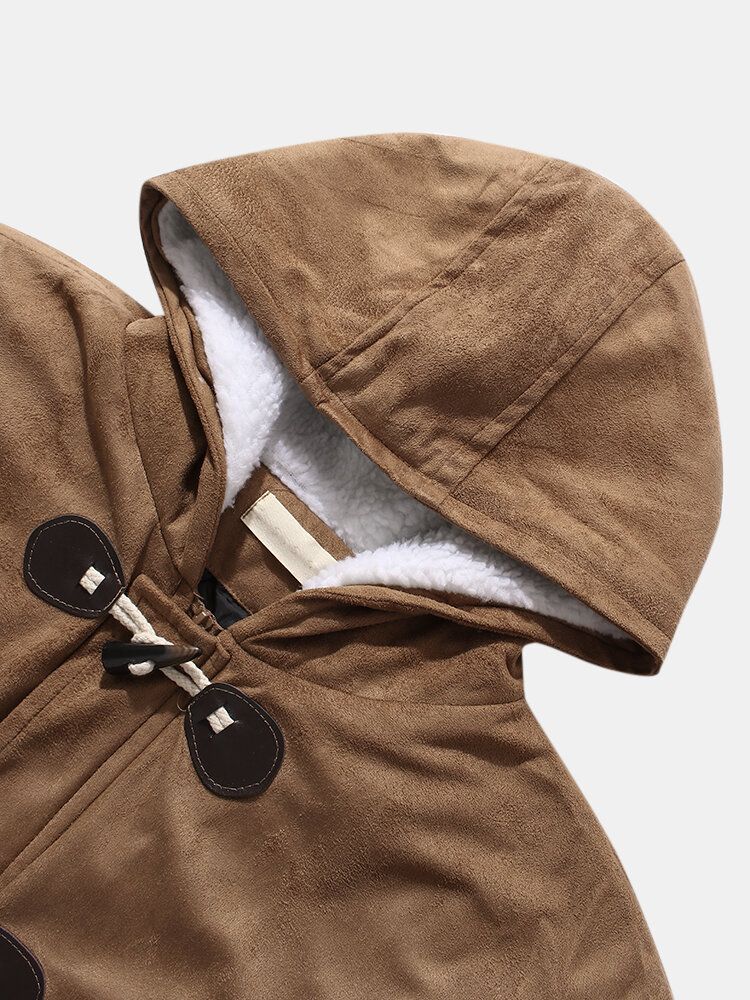 Abrigos De Taggle De Manga Larga Con Forro Polar Cálido De Color Sólido Vintage Para Hombre