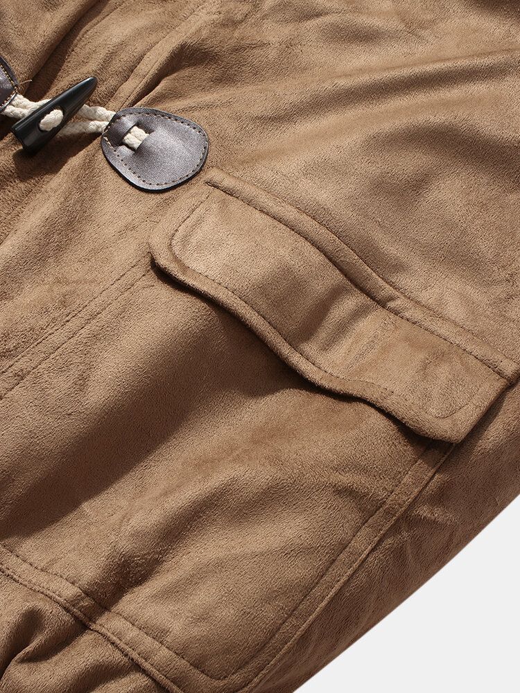 Abrigos De Taggle De Manga Larga Con Forro Polar Cálido De Color Sólido Vintage Para Hombre