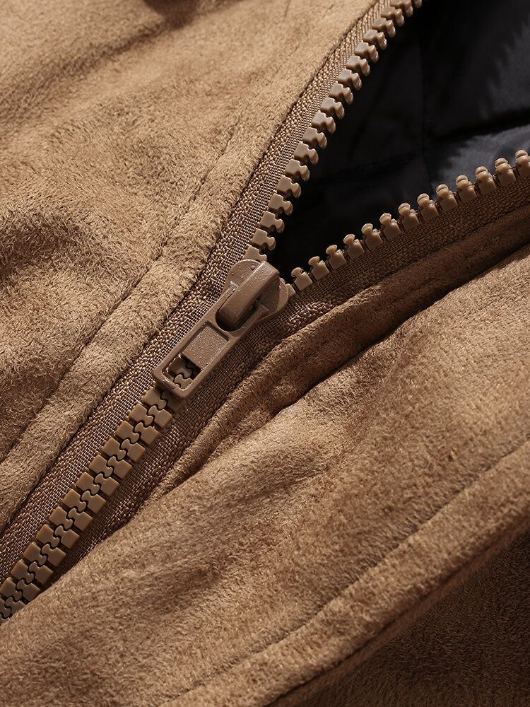 Abrigos De Taggle De Manga Larga Con Forro Polar Cálido De Color Sólido Vintage Para Hombre