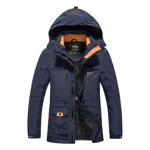 Chaqueta Impermeable Con Capucha Desmontable Con Múltiples Bolsillos Para Hombre