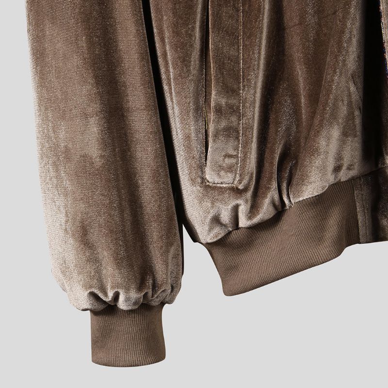 Chaqueta Vintage De Terciopelo Con Costura De Patrón Étnico Para Hombre