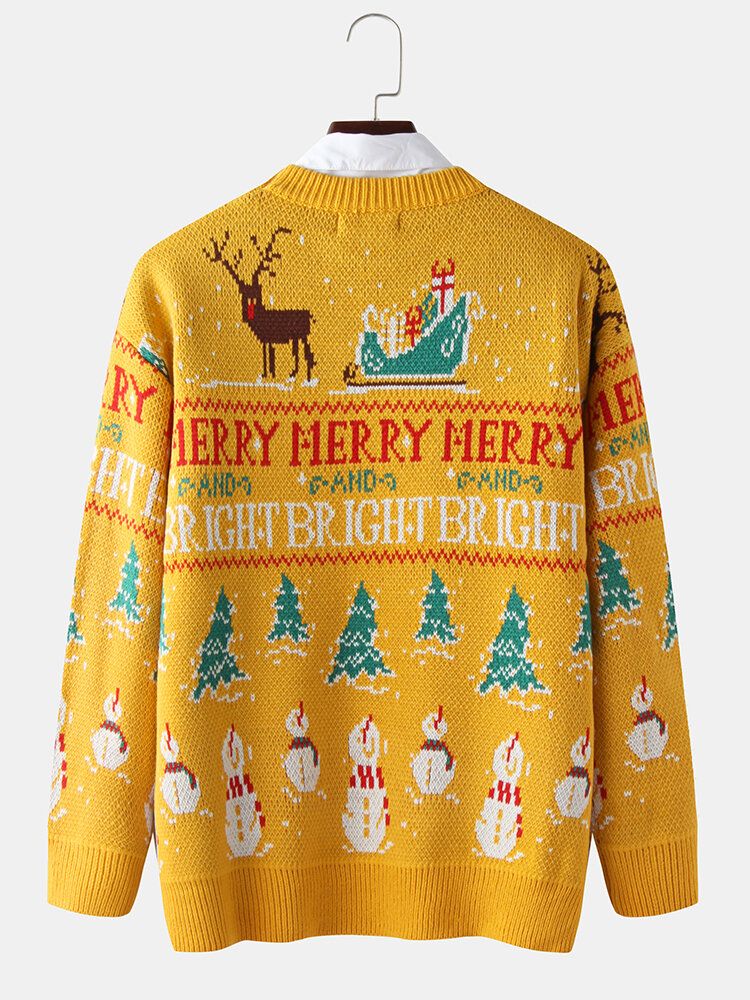 Christmas Hombre Letter Cartoon Knitting Graphics Pullover Suéteres Casuales De Manga Larga