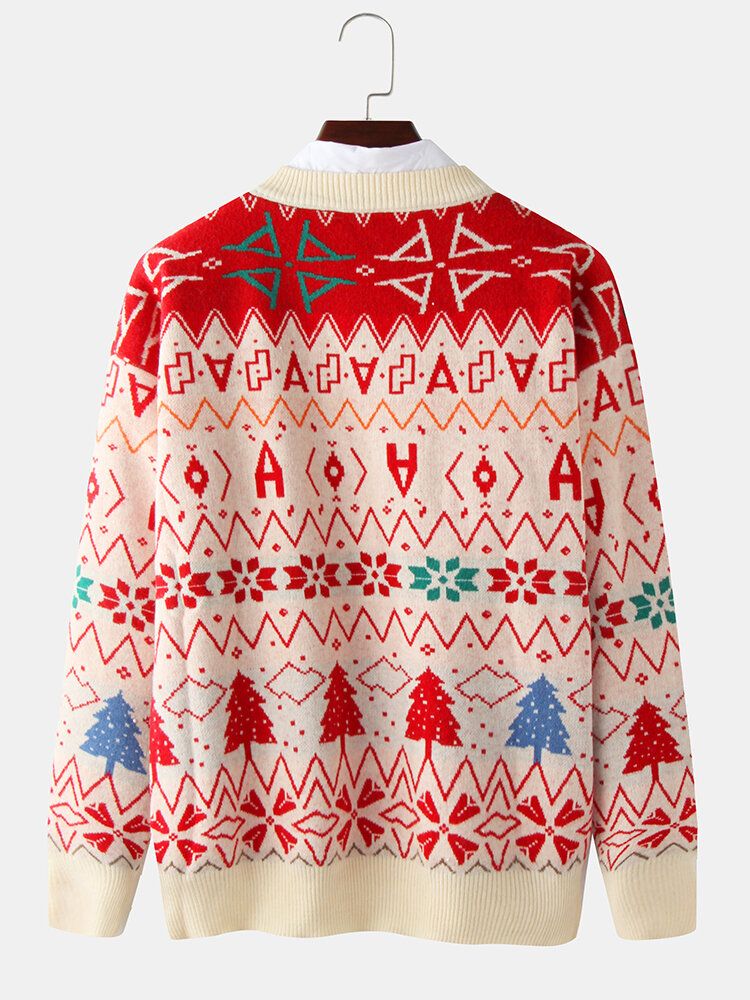 Estilo Navideño Para Hombre Gráficos De Plantas Y Geometría Jersey De Punto Suéteres De Cuello Redondo