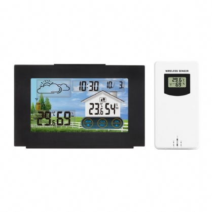 Fanju Pantalla Táctil Para Interiores Y Exteriores Estación Meteorológica Inalámbrica Pantalla A Color Termómetro Higrómetro Sensor De Pronóstico Exterior Reloj Despertador Digital