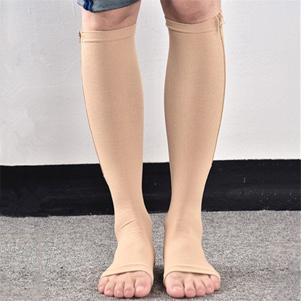 1 Par Zip Sox Calcetines De Compresión Cremallera Soporte Para Piernas Medias De Rodilla Punta Abierta