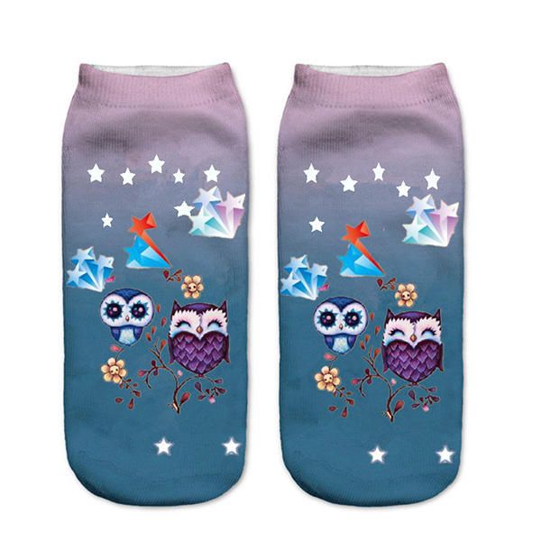 Calcetines Con Estampado De Animales De Búho 3d Harajuku Para Mujer Calcetines De Tobillo De Corte Bajo Transpirables De Buen Estiramiento
