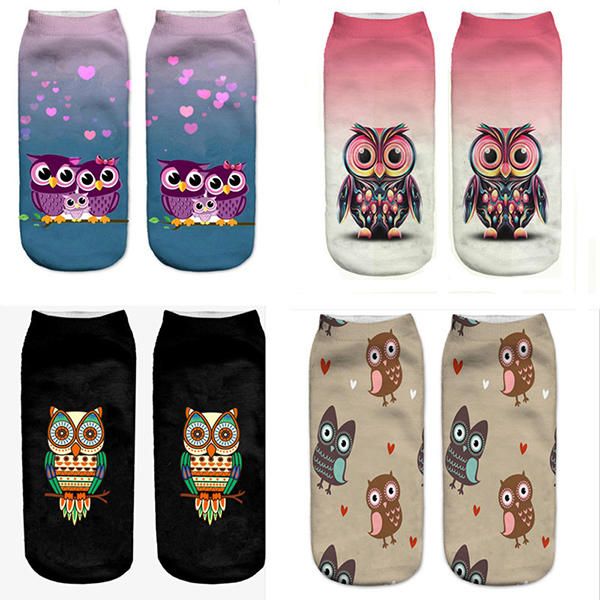 Calcetines Con Estampado De Animales De Búho 3d Harajuku Para Mujer Calcetines De Tobillo De Corte Bajo Transpirables De Buen Estiramiento