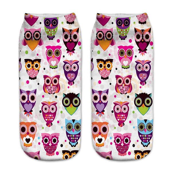 Calcetines Con Estampado De Animales De Búho 3d Harajuku Para Mujer Calcetines De Tobillo De Corte Bajo Transpirables De Buen Estiramiento