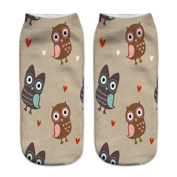 Calcetines Con Estampado De Animales De Búho 3d Harajuku Para Mujer Calcetines De Tobillo De Corte Bajo Transpirables De Buen Estiramiento