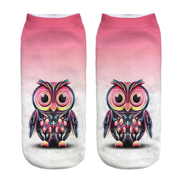 Calcetines Con Estampado De Animales De Búho 3d Harajuku Para Mujer Calcetines De Tobillo De Corte Bajo Transpirables De Buen Estiramiento