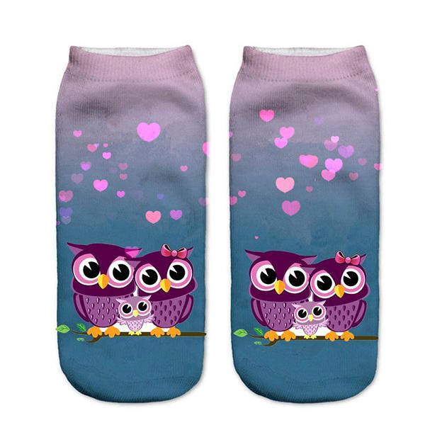 Calcetines Con Estampado De Animales De Búho 3d Harajuku Para Mujer Calcetines De Tobillo De Corte Bajo Transpirables De Buen Estiramiento