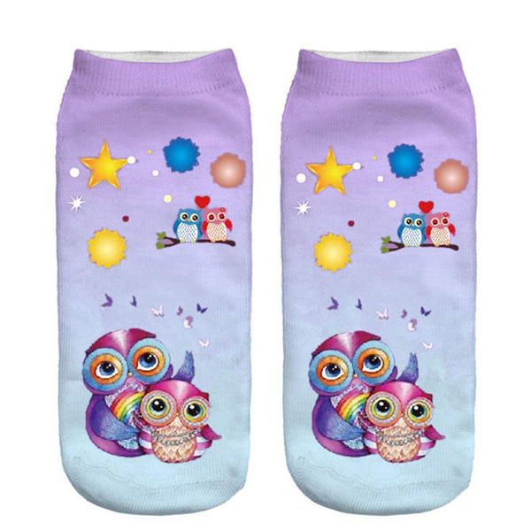 Calcetines Con Estampado De Animales De Búho 3d Harajuku Para Mujer Calcetines De Tobillo De Corte Bajo Transpirables De Buen Estiramiento