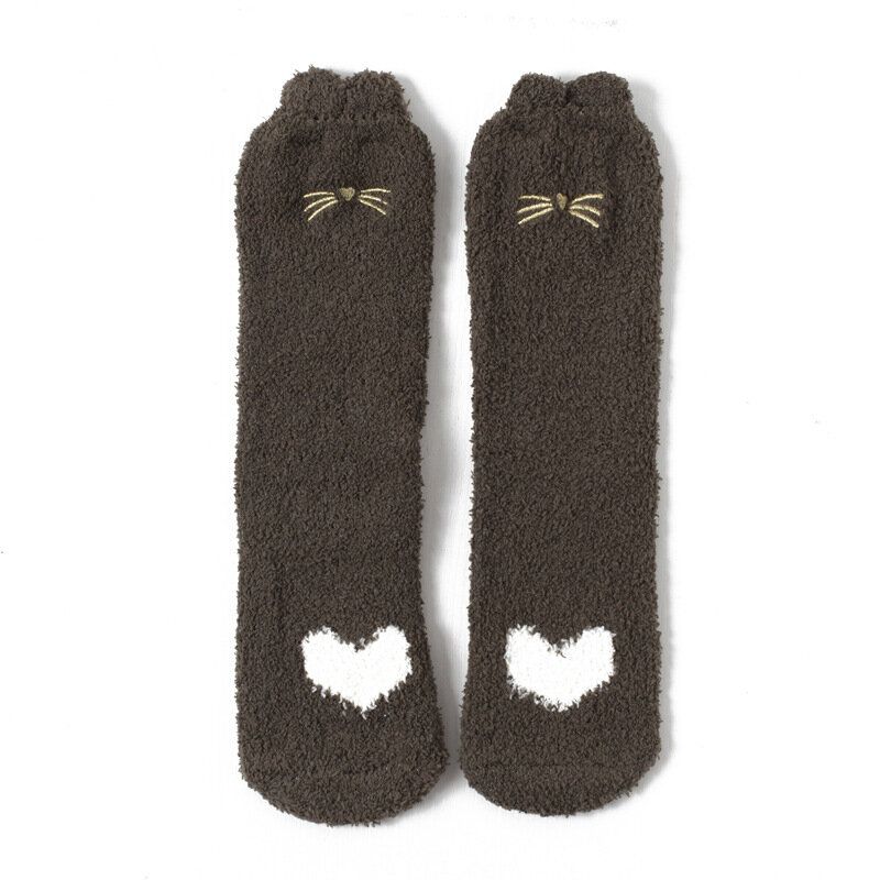 Calcetines De Terciopelo Coral Para Mujeres Y Niñas Calcetines De Tubo Medio Cálidos Gruesos Casuales De Dibujos Animados Lindos