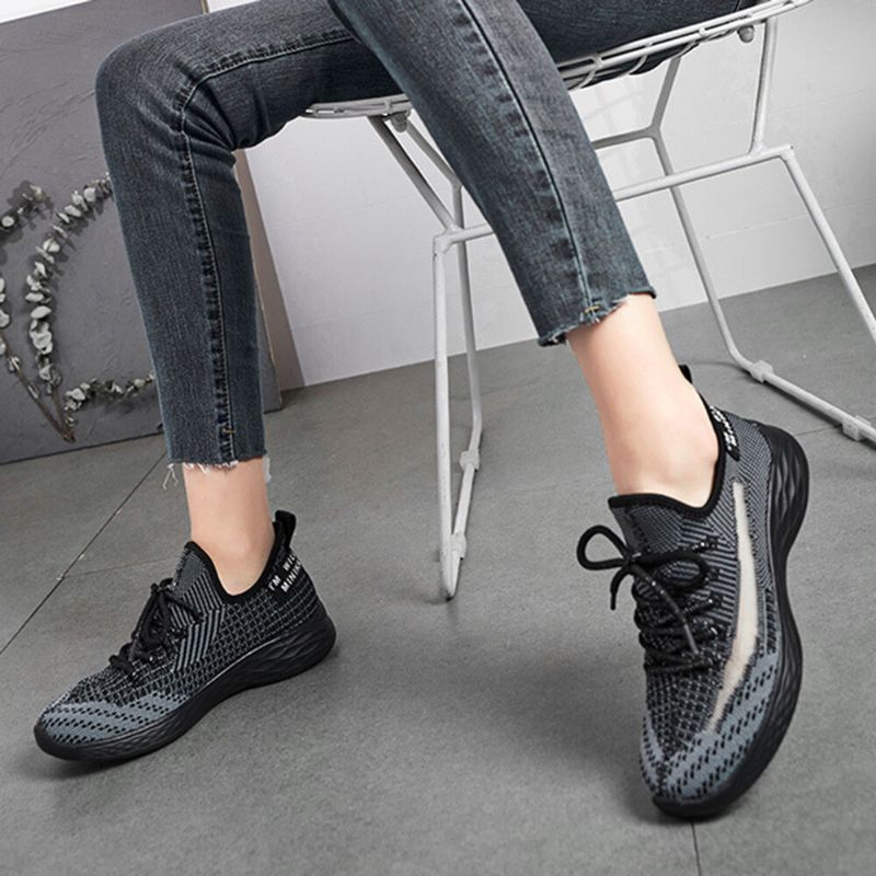 Zapatillas De Mujer De Gran Tamaño Zapatos Para Caminar Con Cordones De Malla Transpirable