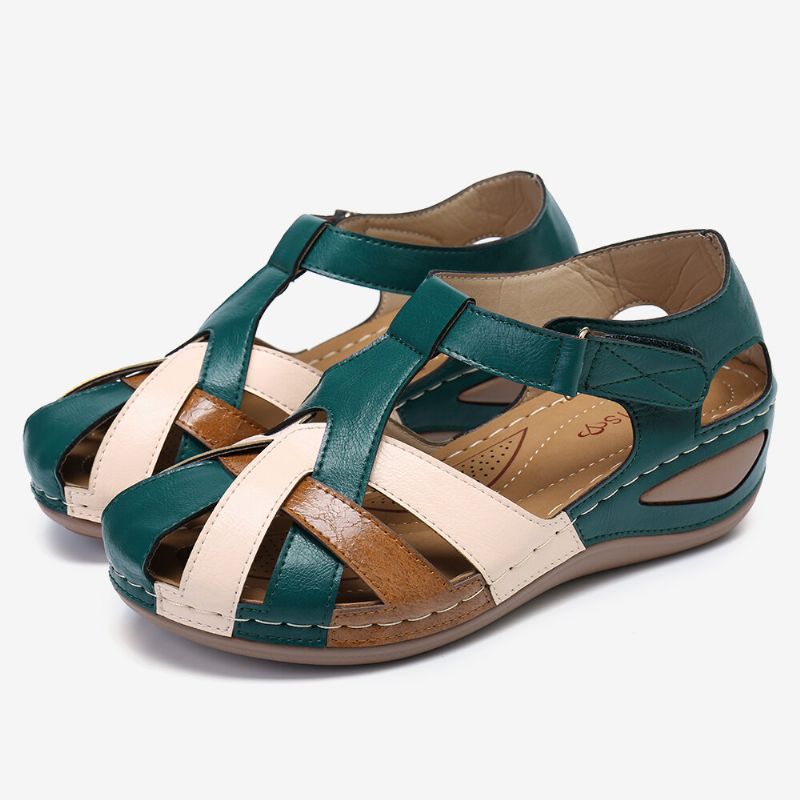 Sandalias De Cuña De Verano Informales Con Correa Ajustable Y Bloque De Color Recortado Para Mujer
