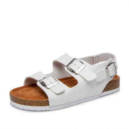 Sandalias Informales De Corcho De Playa Con Correa De Hebilla Doble De Color Sólido Informal Para Mujer