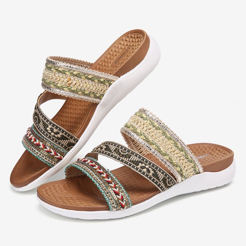 Sandalias Planas De Playa De Verano Con Suela Suave Y Punta Abierta De Bohemia Para Mujer