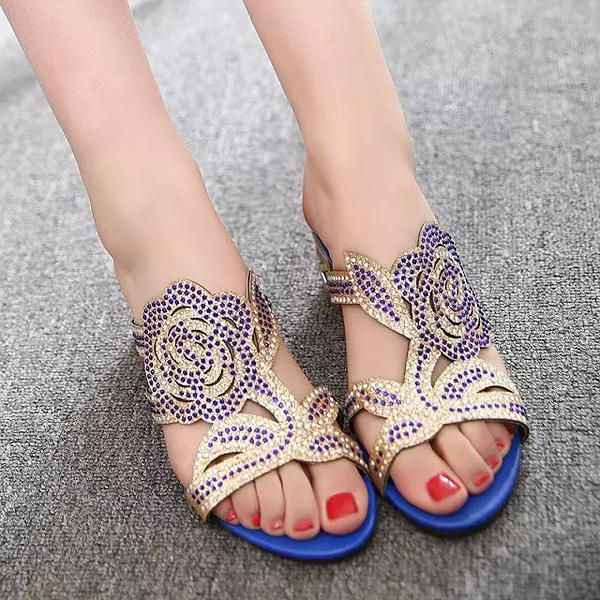 Sandalias De Playa Transpirables De Verano Zapatos Elegantes Con Diamantes De Imitación Sandalias De Plataforma Sin Cordones