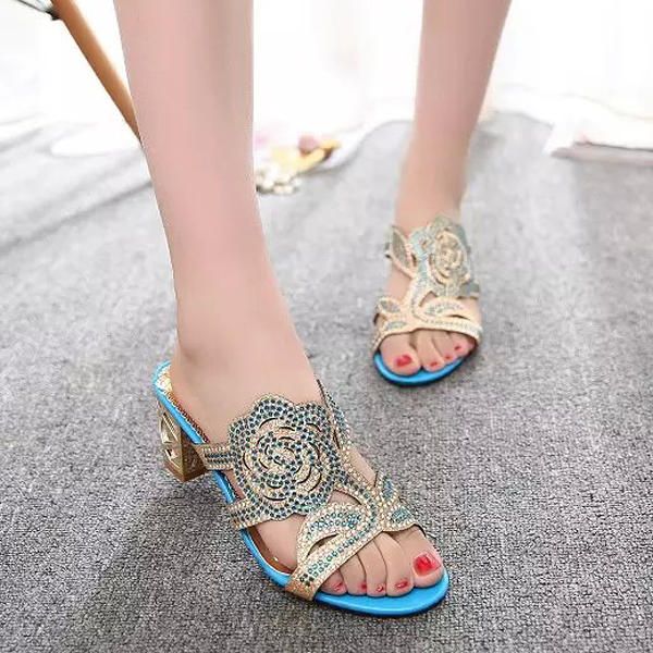Sandalias De Playa Transpirables De Verano Zapatos Elegantes Con Diamantes De Imitación Sandalias De Plataforma Sin Cordones