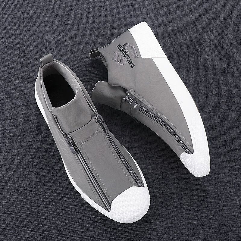 Zapatillas De Deporte Casuales De Tobillo Alto De Lona Transpirable Cómoda Con Cremallera Frontal Con Punta De Goma Para Hombre