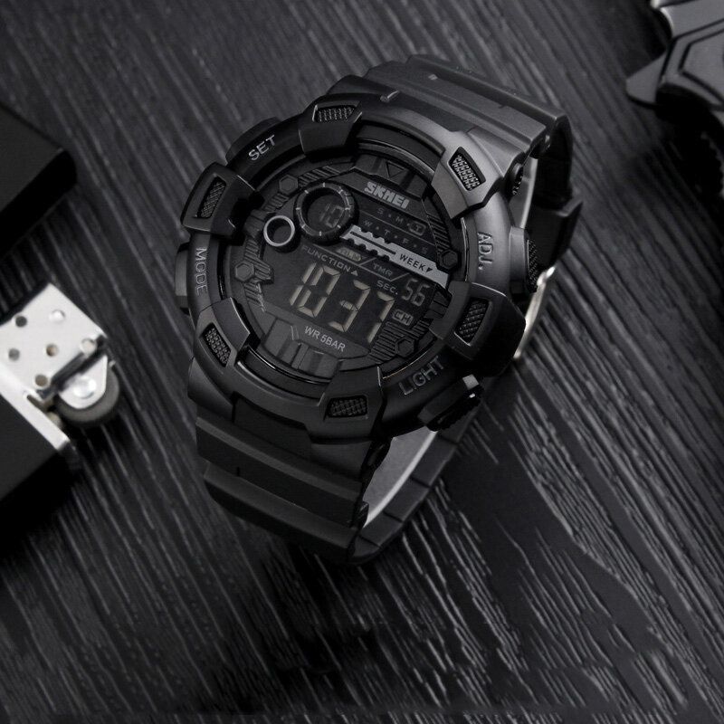 1243 Pantalla Luminosa De La Semana Cronómetro Cuenta Regresiva 5atm Reloj Digital Deportivo De Doble Tiempo Impermeable Para Hombres