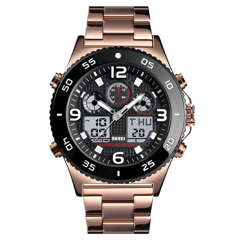 1538 Reloj Digital Con Pantalla Dual De Estilo Empresarial Alarma Caja Metálica Multifunción Reloj Digital Para Hombres