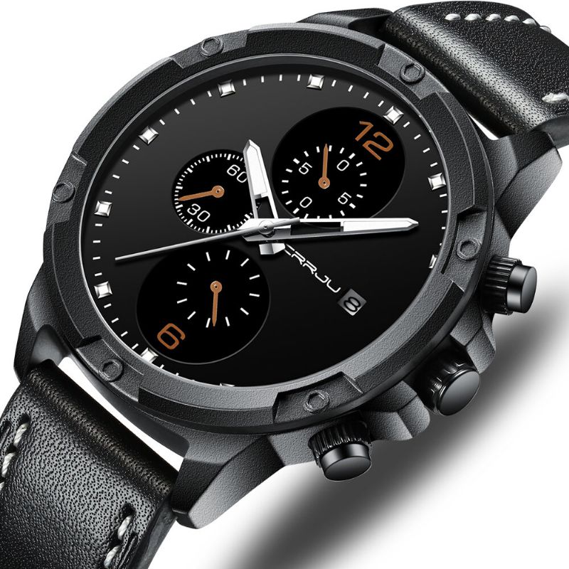 2142b Correa De Cuero De Moda Pantalla Luminosa Reloj De Cuarzo Con Calendario De Estilo Empresarial Para Hombres