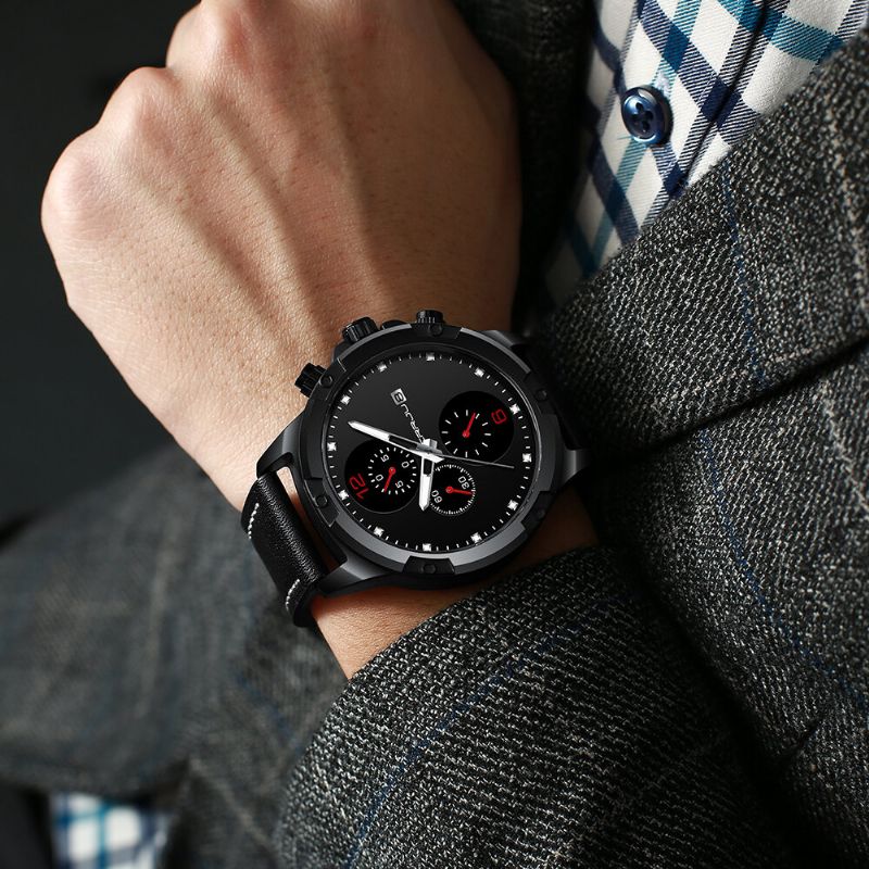 2142b Correa De Cuero De Moda Pantalla Luminosa Reloj De Cuarzo Con Calendario De Estilo Empresarial Para Hombres