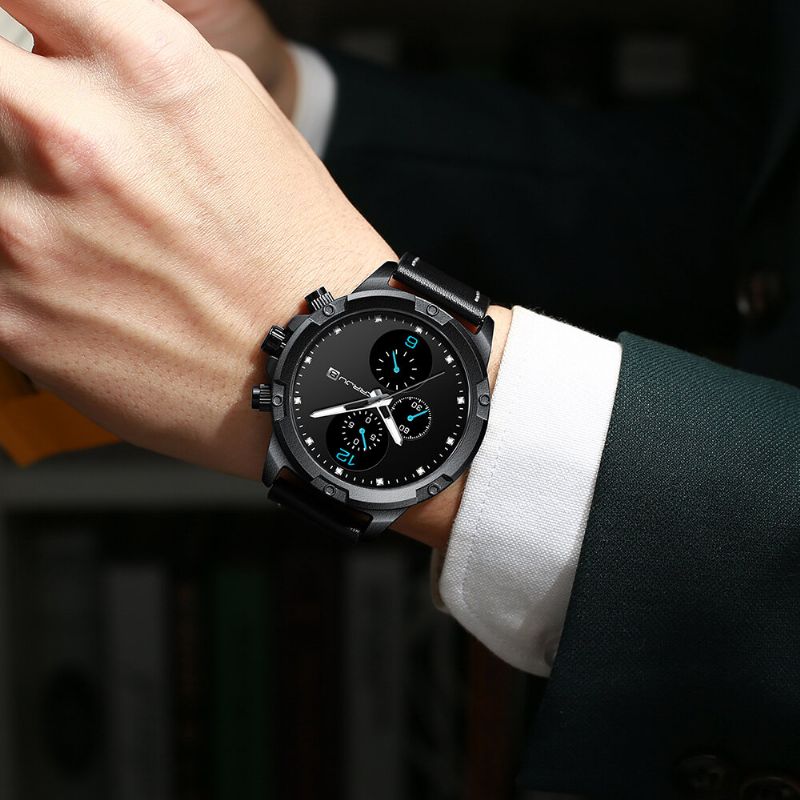 2142b Correa De Cuero De Moda Pantalla Luminosa Reloj De Cuarzo Con Calendario De Estilo Empresarial Para Hombres