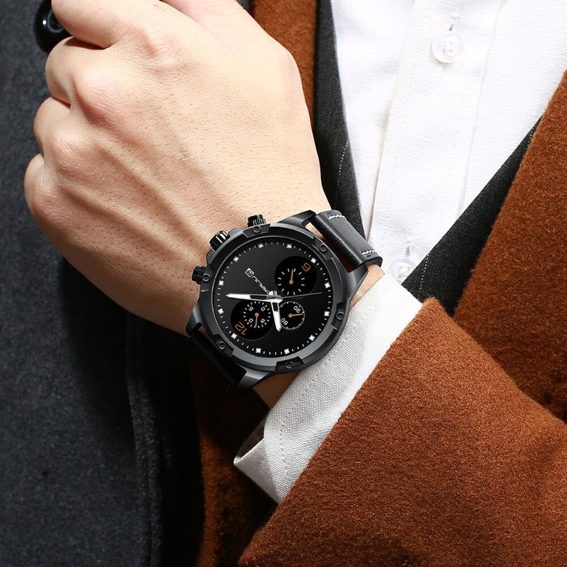 2142b Correa De Cuero De Moda Pantalla Luminosa Reloj De Cuarzo Con Calendario De Estilo Empresarial Para Hombres