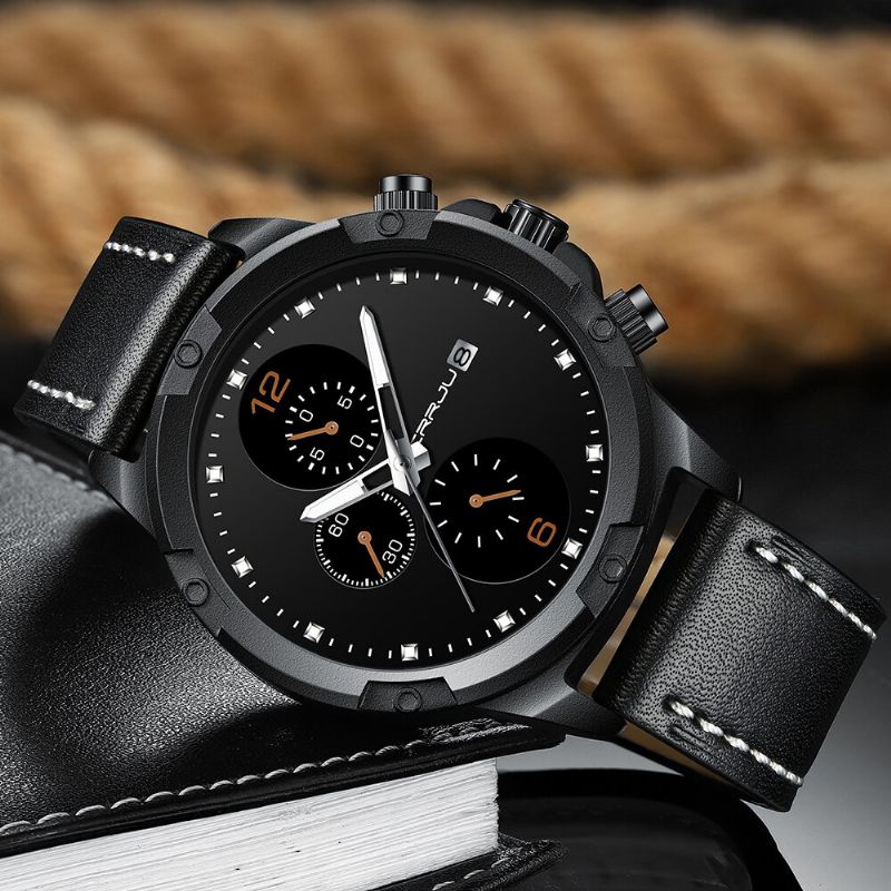 2142b Correa De Cuero De Moda Pantalla Luminosa Reloj De Cuarzo Con Calendario De Estilo Empresarial Para Hombres