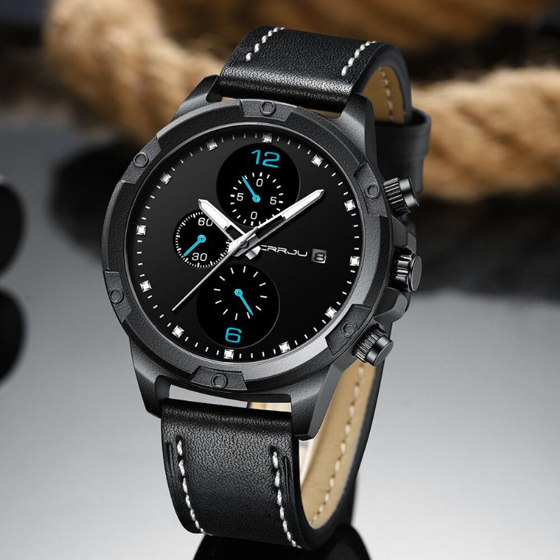 2142b Correa De Cuero De Moda Pantalla Luminosa Reloj De Cuarzo Con Calendario De Estilo Empresarial Para Hombres