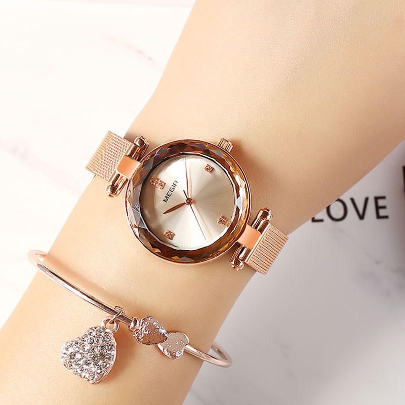4211 Diamante Impermeable Estilo Casual Reloj Para Mujer Relojes De Cuarzo De Acero Milanés