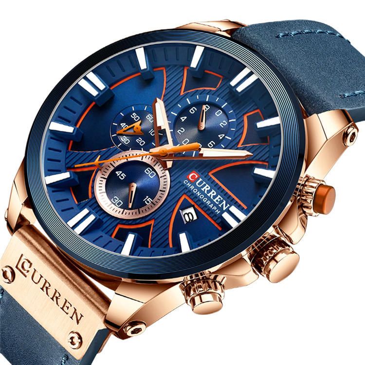 8346 Reloj De Pulsera Cronógrafo Deportivo Para Hombre Reloj De Pulsera De Cuero Reloj De Cuarzo
