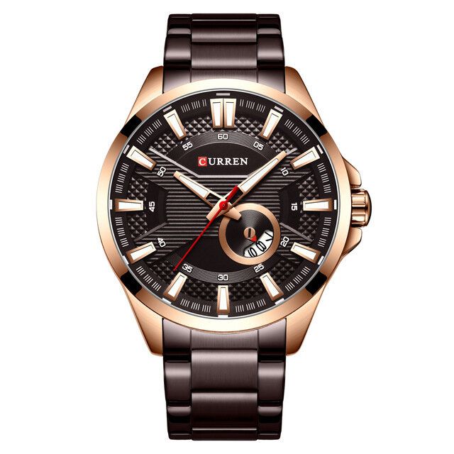 8372 Calendario Pantalla Luminosa Reloj De Pulsera Para Hombre Reloj De Cuarzo De Acero Completo