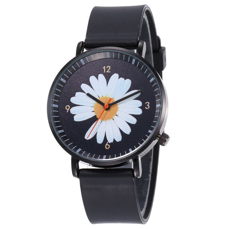 B0108 Relojes Lindos De Moda Para Mujer Reloj Grande De Tres Manos Con Esfera Negra Y Tridihombreional Little Daisy De Cuarzo