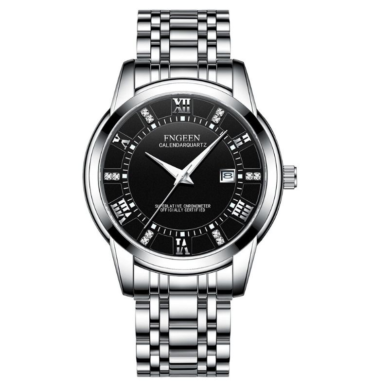 Fngeen 2081 Moda Business Diamante Dial Luminoso Calendario Fecha Pantalla Acero Pu Correa De Cuero Reloj De Cuarzo Impermeable Para Hombres
