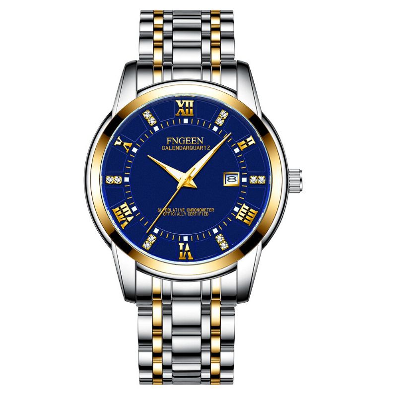 Fngeen 2081 Moda Business Diamante Dial Luminoso Calendario Fecha Pantalla Acero Pu Correa De Cuero Reloj De Cuarzo Impermeable Para Hombres