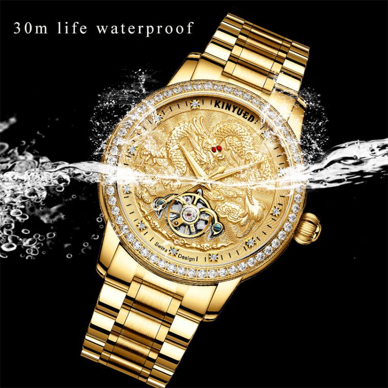 Jyd-j061 Reloj Mecánico Automático A Prueba De Agua Reloj De Hombre Con Banda De Acero Con Diseño De Dragón