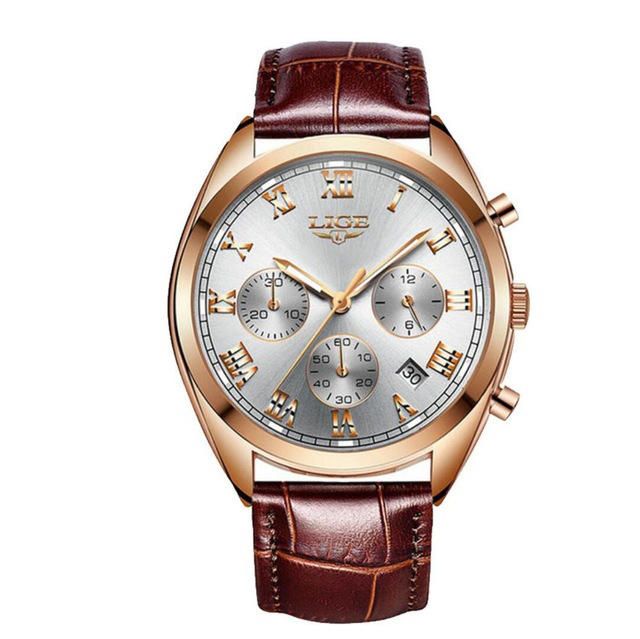 Lige 9852 Pantalla Luminosa Impermeable Reloj De Pulsera Para Hombre Reloj De Cuarzo Con Correa De Cuero De Moda