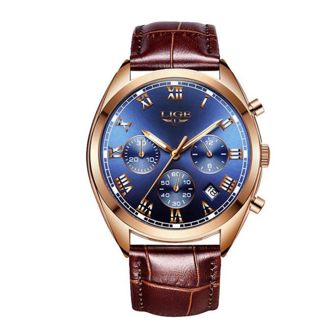 Lige 9852 Pantalla Luminosa Impermeable Reloj De Pulsera Para Hombre Reloj De Cuarzo Con Correa De Cuero De Moda