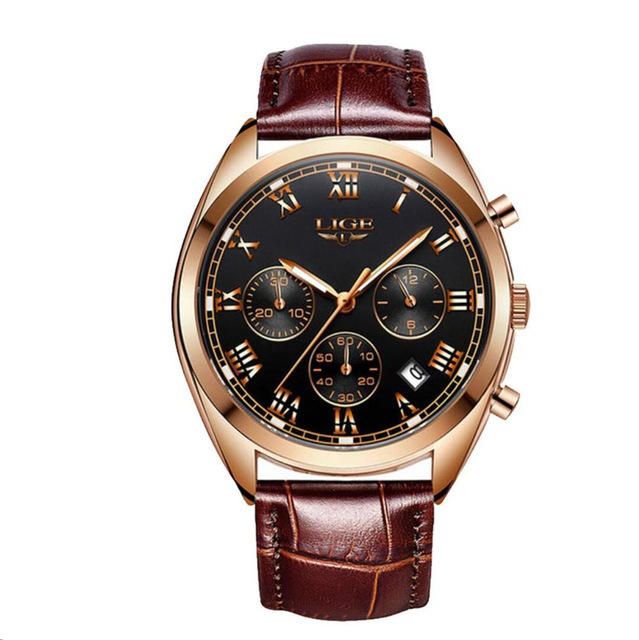 Lige 9852 Pantalla Luminosa Impermeable Reloj De Pulsera Para Hombre Reloj De Cuarzo Con Correa De Cuero De Moda