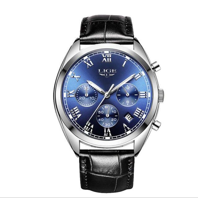 Lige 9852 Pantalla Luminosa Impermeable Reloj De Pulsera Para Hombre Reloj De Cuarzo Con Correa De Cuero De Moda