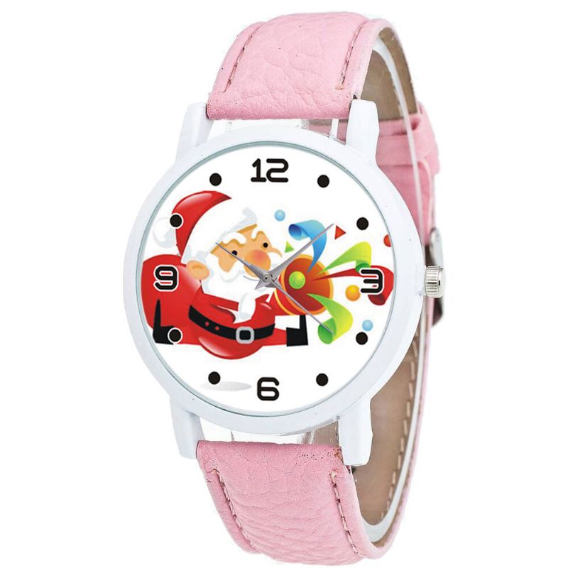 Moda Navidad Papá Noel Soplando Suona Patrón Reloj Lindo Correa De Cuero Hombres Mujeres Reloj De Cuarzo