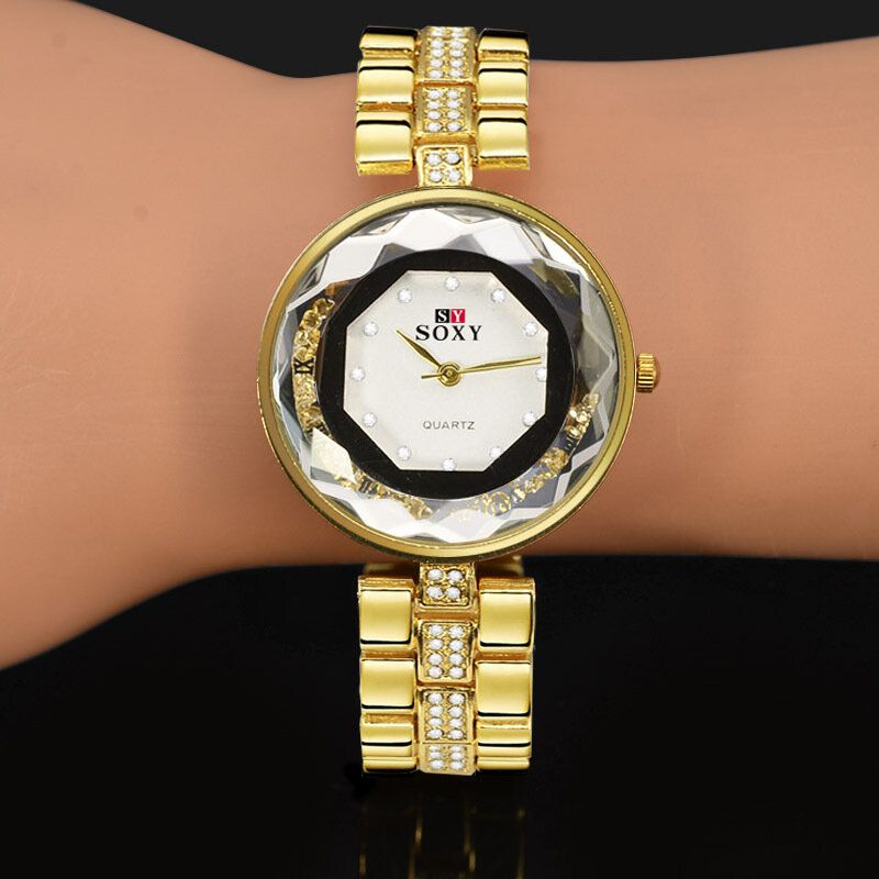 Reloj De Pulsera Para Mujer De Moda Reloj De Cuarzo Con Correa De Acero Inoxidable Dorado Para Mujer