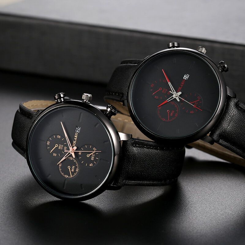 Relojes Deportivos De Negocios Para Hombres Caja De Aleación Correa De Cuero Reloj De Cuarzo Con Calendario Cronógrafo Superligero