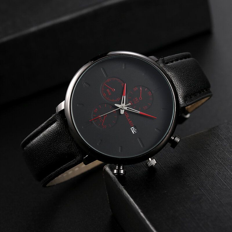 Relojes Deportivos De Negocios Para Hombres Caja De Aleación Correa De Cuero Reloj De Cuarzo Con Calendario Cronógrafo Superligero