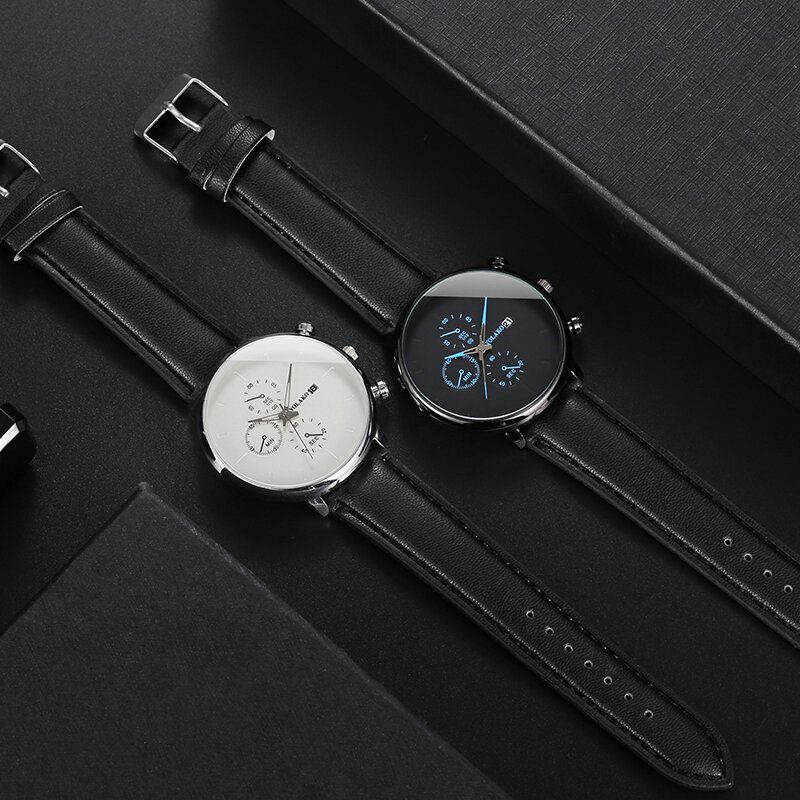 Relojes Deportivos De Negocios Para Hombres Caja De Aleación Correa De Cuero Reloj De Cuarzo Con Calendario Cronógrafo Superligero